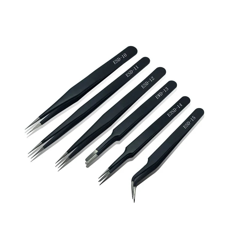 6Pcs ESD Stainless Steel Tweezers Maintenance Jewelry DIY