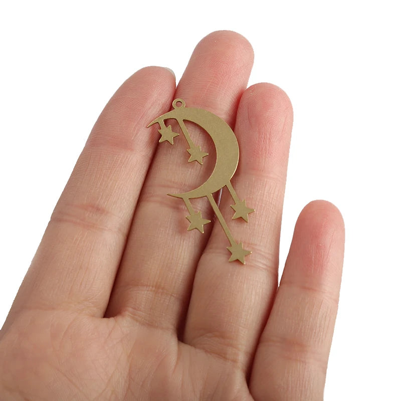 6Pcs Brass Moon Star Charms Pendant DIY Jewelry Making