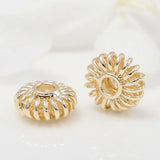 6Pcs Brass 14K Plated Hollow Flat Round Beads Jewelry Making Spacer Beads
