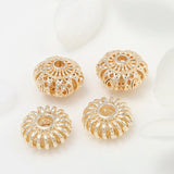 6Pcs Brass 14K Plated Hollow Flat Round Beads Jewelry Making Spacer Beads