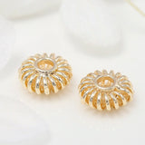 6Pcs Brass 14K Plated Hollow Flat Round Beads Jewelry Making Spacer Beads