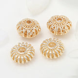 6Pcs Brass 14K Plated Hollow Flat Round Beads Jewelry Making Spacer Beads