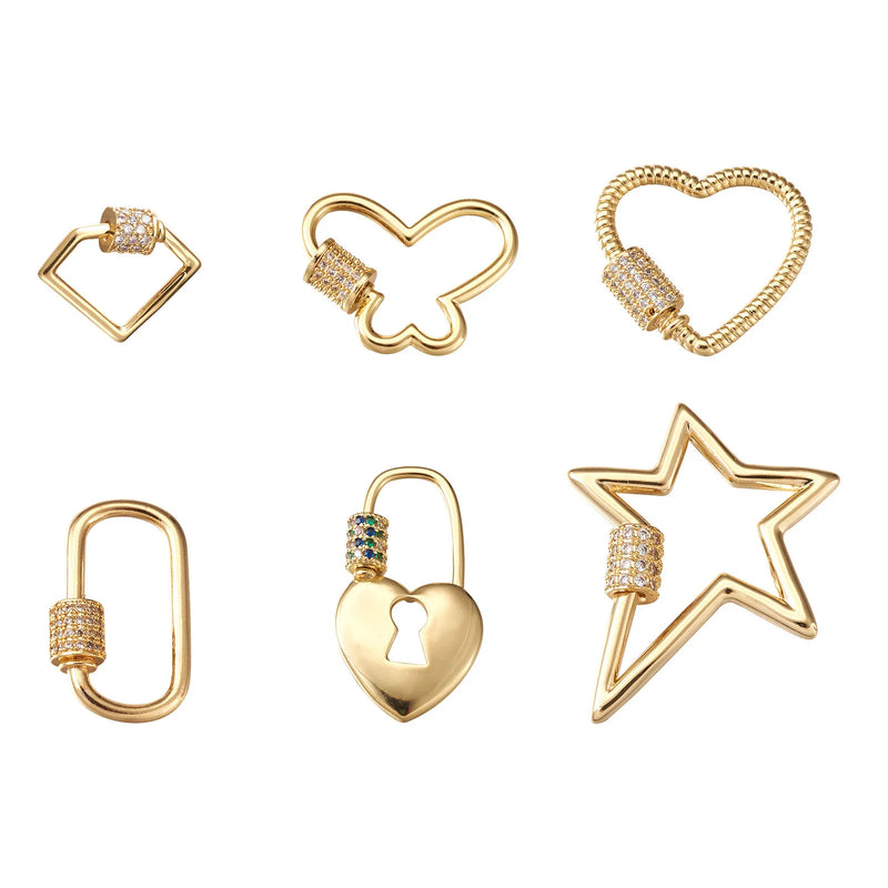 6Pcs Brass CZ Carabiner Lock Charms for DIY Jewelry