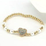 6Pcs CZ Pave Heart Pearl Shell Bracelet Copper Beaded Stretch Bracelet