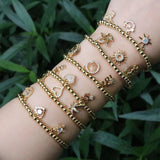 6Pcs Zircon Small Pendant Bracelet Elastic Beads Chain Couple Bangle Jewelry