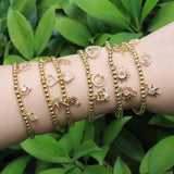 6Pcs Zircon Small Pendant Bracelet Elastic Beads Chain Couple Bangle Jewelry