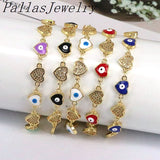 Colorful Enamel CZ Zirconia Heart Eye Bracelets Link Chain For Women