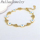 Colorful Enamel CZ Zirconia Heart Eye Bracelets Link Chain For Women