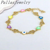Colorful Enamel CZ Zirconia Heart Eye Bracelets Link Chain For Women