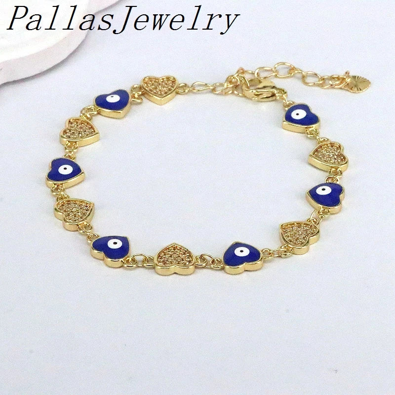 Colorful Enamel CZ Zirconia Heart Eye Bracelets Link Chain For Women