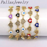 Colorful Enamel CZ Zirconia Heart Eye Bracelets Link Chain For Women