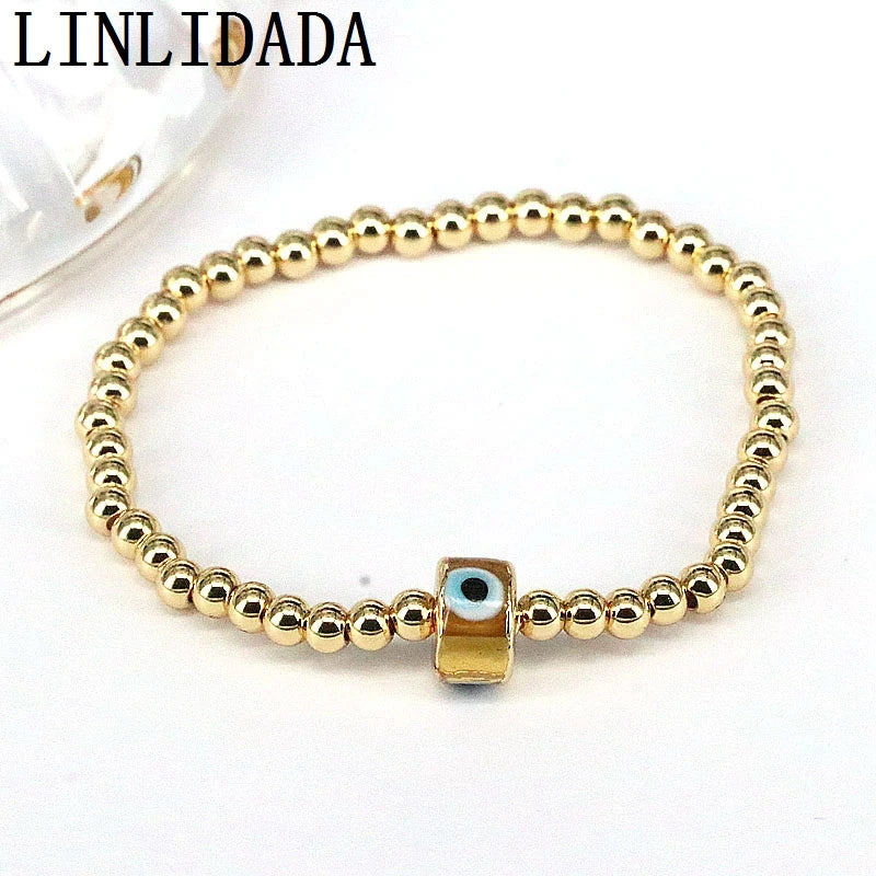 6Pcs Colorful Lampwork Glass Eye Round Bracelet Beaded Bracelets for Women