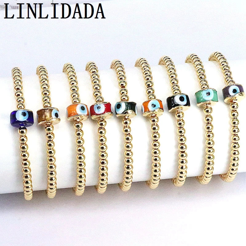 6Pcs Colorful Lampwork Glass Eye Round Bracelet Beaded Bracelets for Women