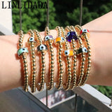 6Pcs Colorful Lampwork Glass Eye Round Bracelet Beaded Bracelets for Women
