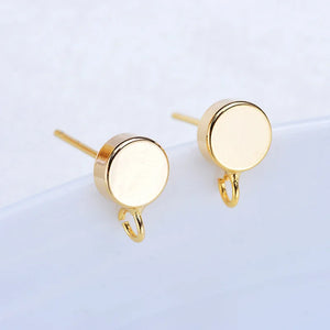 6Pcs Copper 14K Plated Round Stud Earring Hooks DIY Jewelry Findings