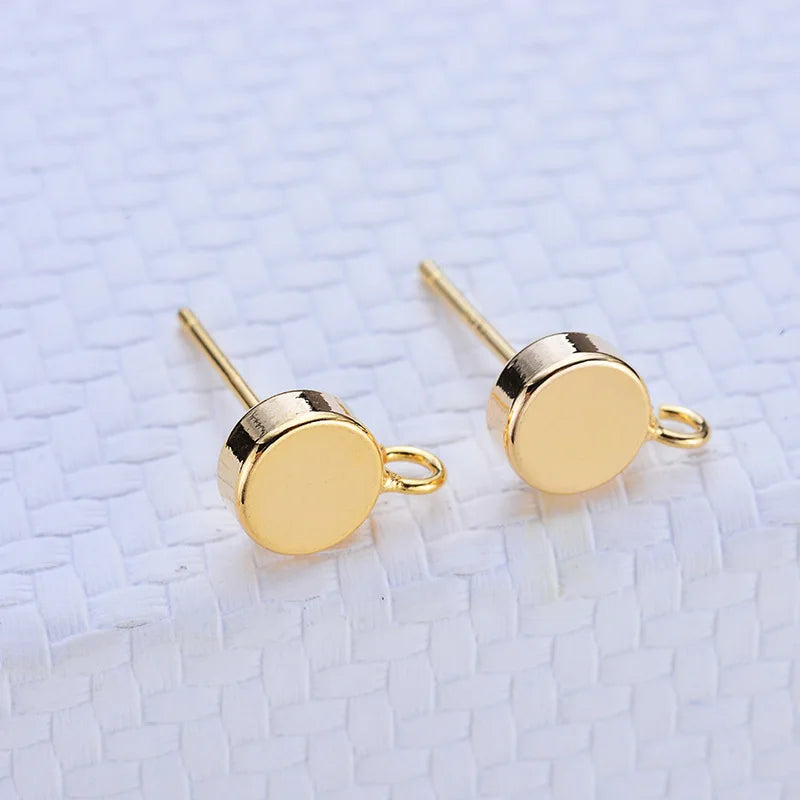 6Pcs Copper 14K Plated Round Stud Earring Hooks DIY Jewelry Findings