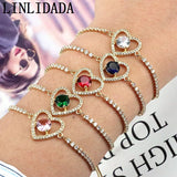 6Pcs Copper Zircon Crystal Heart Tennis Bracelets For Women
