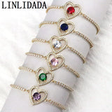 6Pcs Copper Zircon Crystal Heart Tennis Bracelets For Women