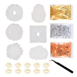 6Pcs DIY Silicone Coaster Resin Casting Molds Kit with Foil Flakes Tweezers