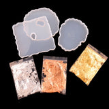 6Pcs DIY Silicone Coaster Resin Casting Molds Kit with Foil Flakes Tweezers