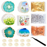 6Pcs DIY Silicone Coaster Resin Casting Molds Kit with Foil Flakes Tweezers