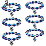 6Pcs Evil Eye Beaded Charm Bracelets Hamsa Stretch Bracelet Hand of Fatima