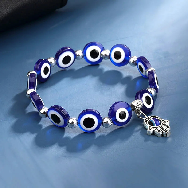 6Pcs Evil Eye Beaded Charm Bracelets Hamsa Stretch Bracelet Hand of Fatima