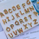 6Pcs Alphabet Pendant Micro Pave Rainbow CZ 26 Letter Charm Findings