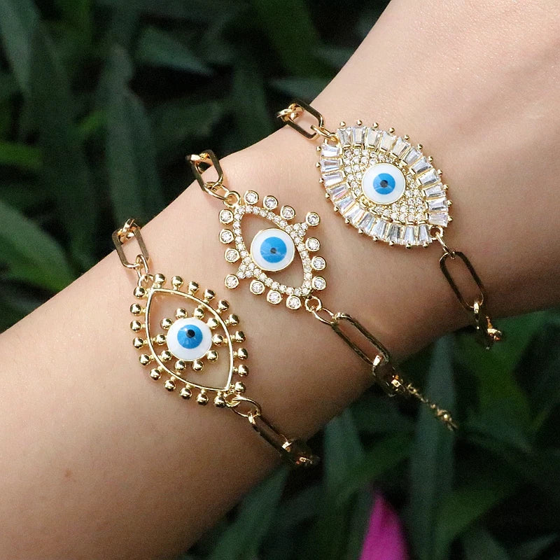 6Pcs CZ Eye Chain Bracelet Set for Lovers/Couple