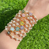 Enamel Heart Star Eye Bridal Bracelet, Wedding Elastic Pearl Jewelry