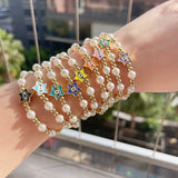 Enamel Heart Star Eye Bridal Bracelet, Wedding Elastic Pearl Jewelry