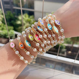 Enamel Heart Star Eye Bridal Bracelet, Wedding Elastic Pearl Jewelry