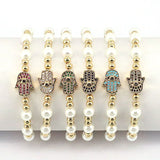 6Pcs CZ Cross Eye Hamsa Hand Bracelets for Women