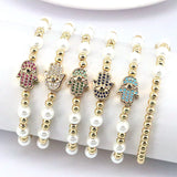 6Pcs CZ Cross Eye Hamsa Hand Bracelets for Women