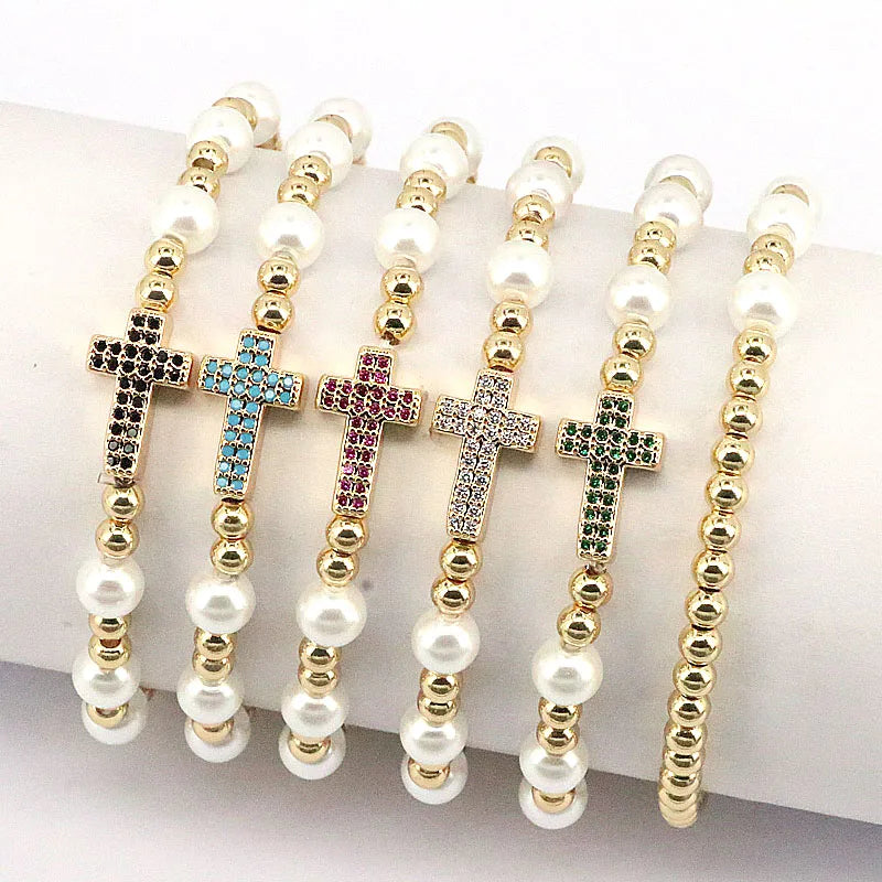 6Pcs CZ Cross Eye Hamsa Hand Bracelets for Women