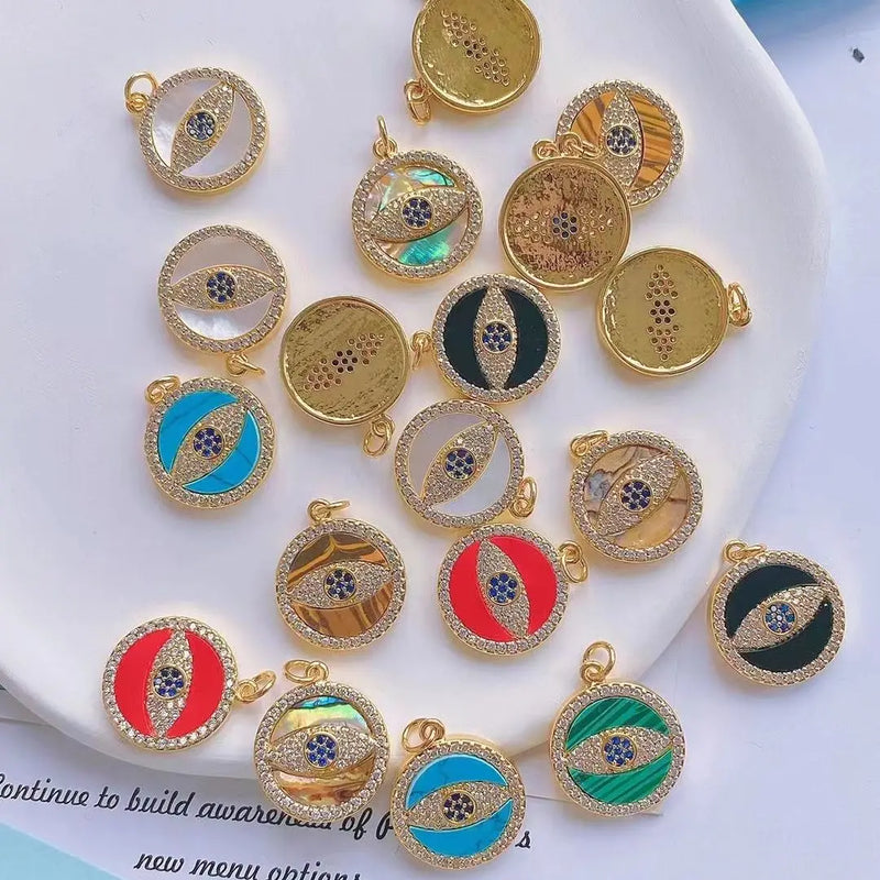 6Pcs CZ Micro Pave Shell Stone Pendant Charm Necklace