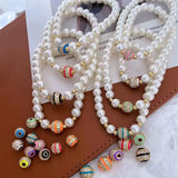 6Pcs Pearl Bracelets Retro Brass Beads Multi-Color Enamel Zircon Bead Charm