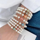 6Pcs Pearl Bracelets Retro Brass Beads Multi-Color Enamel Zircon Bead Charm