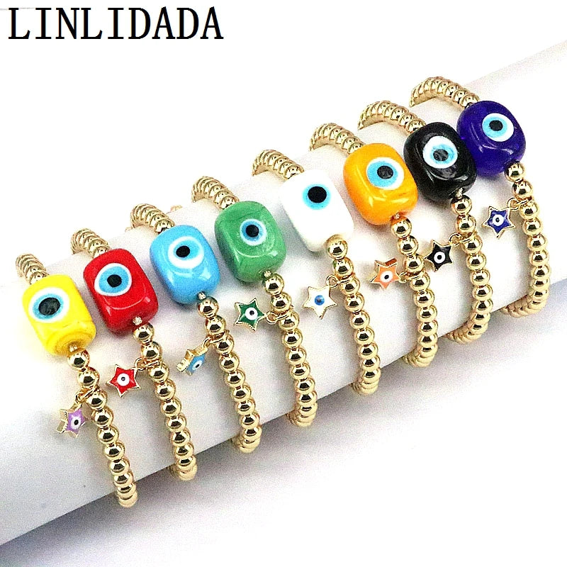 6Pcs Lucky Eye Charm Bracelets for Women Plated Bead Chain Bracelet