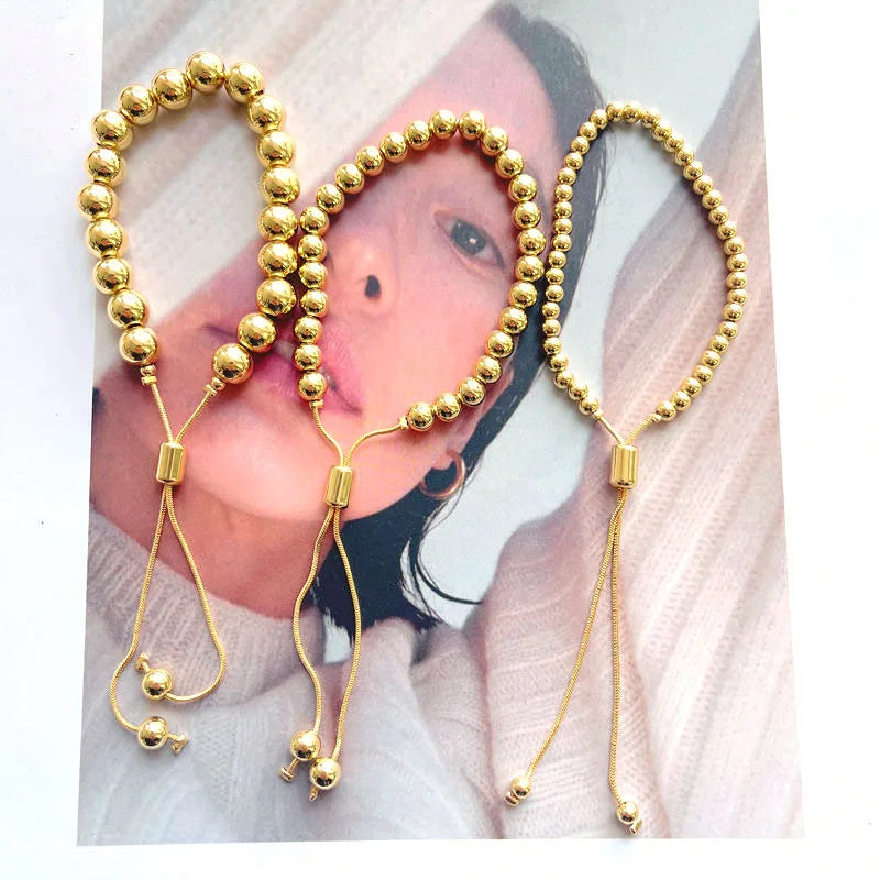6Pcs Copper Beaded Bracelets for Women Plated Beads Chain Bracelet Bangle