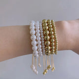 6Pcs Copper Beaded Bracelets for Women Plated Beads Chain Bracelet Bangle