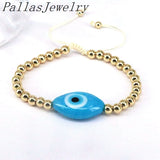 6Pcs Women Lucky Eye Bracelet Plated Beads Turkey Lampwork Eyes Adjustable