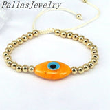 6Pcs Women Lucky Eye Bracelet Plated Beads Turkey Lampwork Eyes Adjustable