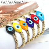 6Pcs Women Lucky Eye Bracelet Plated Beads Turkey Lampwork Eyes Adjustable