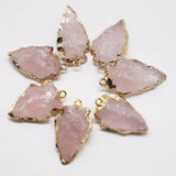 6Pcs Raw Ore Pink Crystal Stone Arrow Head Pendants