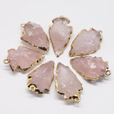 6Pcs Raw Ore Pink Crystal Stone Arrow Head Pendants