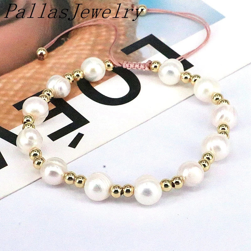 6Pcs Freshwater Pearl Beaded Bracelet Women Jewelry Plated Beads Charm