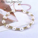 6Pcs Freshwater Pearl Beaded Bracelet Women Jewelry Plated Beads Charm