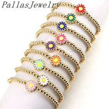 6Pcs Beads Elastic Bracelet with Enamel Flower Charm for Women
