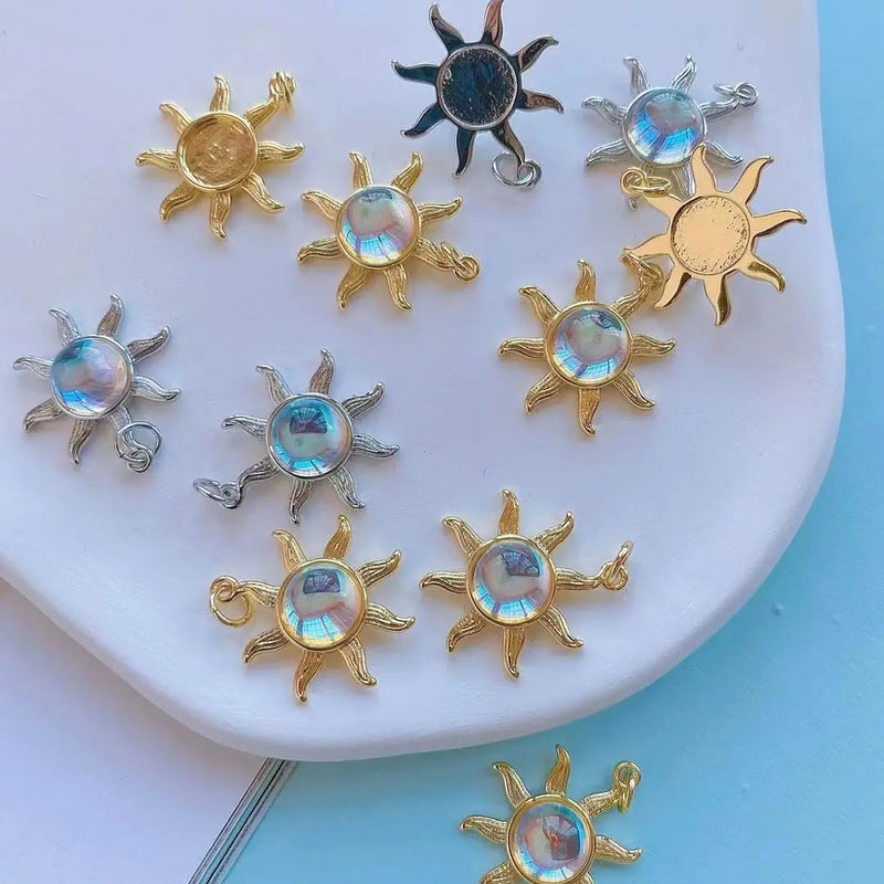 6Pcs Plated Star Sun Charms, Gold Sun Gemstone Pendants